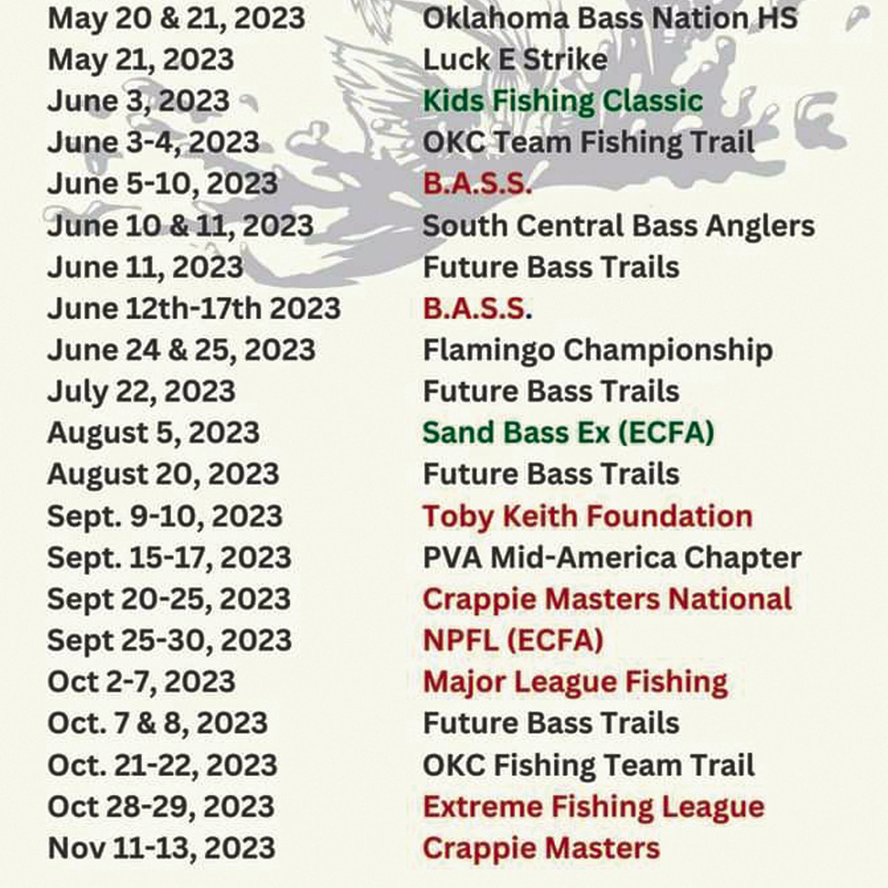 2023 Lake Eufaula Fishing Tournaments